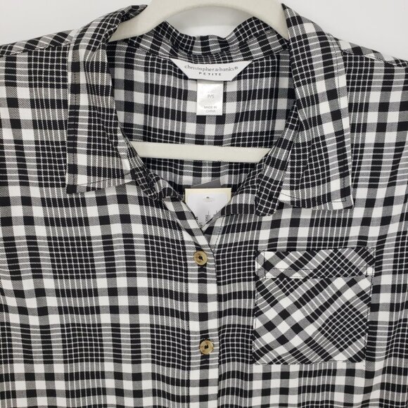 3/$25 Christopher & Banks Plaid Button Down Shirt Top SP Long Sleeve White Black - Picture 6 of 8